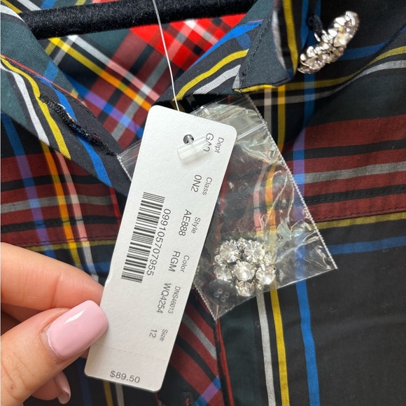 J.Crew - NWT Jewelled Button Popover Tunic in Stewart Tartan in Size 12 - Picture 8 of 13